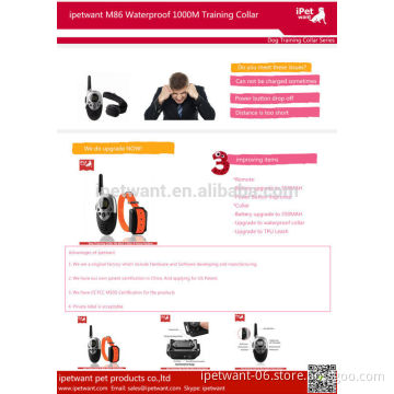 Rechargeable and Waterproof 1000m Dog Training Collar with remote for Medium or Large Dog Private Label